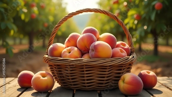 Fototapeta Fresh red and green apples in a wicker basket