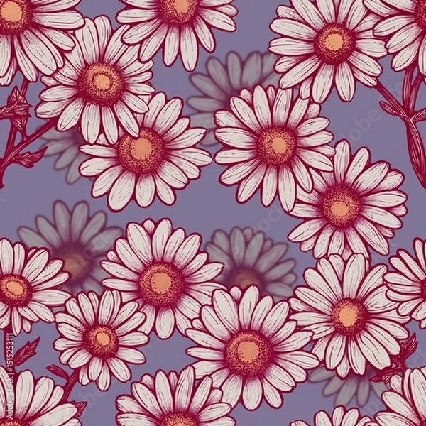 Fototapeta Handmade Daisy Seamless Pattern