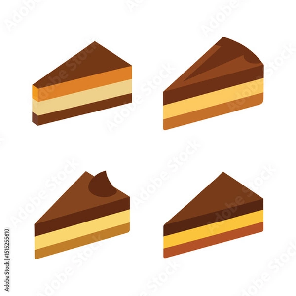Obraz Delicious Chocolate Cake Slice Set Vector Illustration.