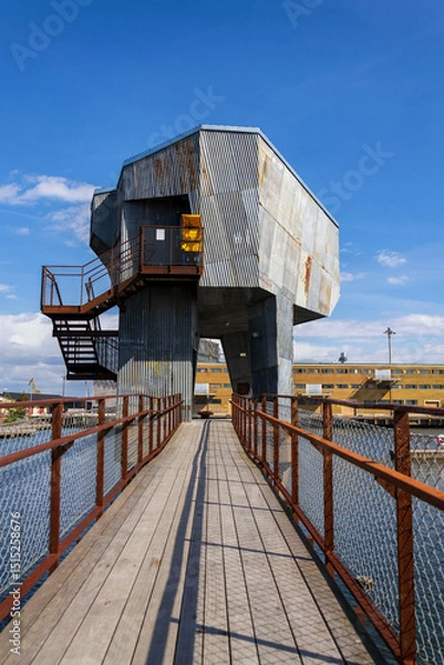 Obraz Sauna at Allmanna harbour bath with floating swimming pools in Frihamnen, Gothenburg, Sweden, sunny day