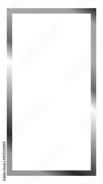 Fototapeta Silver frame png, vertical silver frame isolated on transparent background, luxury silver border for design, Isolated luxury rectangle silver border, frame mockup design element.