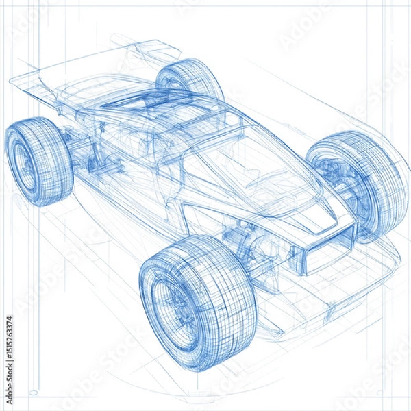 Obraz Futuristic digital blueprint of an electric car, showcasing advanced automotive technology and innovation in a high-tech environment.