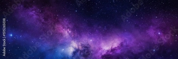Fototapeta A cosmic scene of vibrant purple and blue nebulae drifts among countless stars, capturing the vast beauty and mystery of the universe with deep color and celestial motion. 