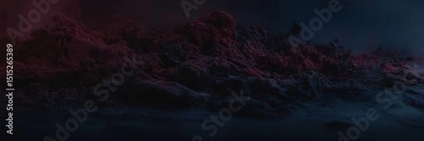 Fototapeta A dark textured landscape in deep red and blue tones, evoking a moody, atmospheric scene with rich contrast and emotional depth. 