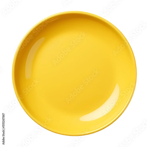Fototapeta A simple top down view of a vibrant yellow ceramic plate centered  isolated on transparent background