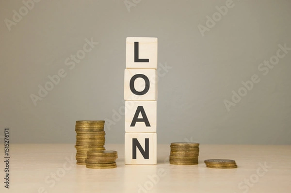 Obraz Stack of wooden cubes word loan