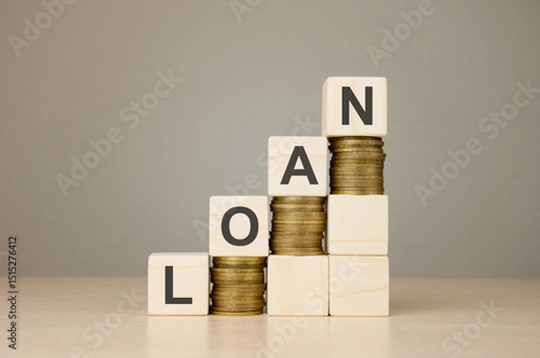 Obraz chart made of wooden cubes with the word loan