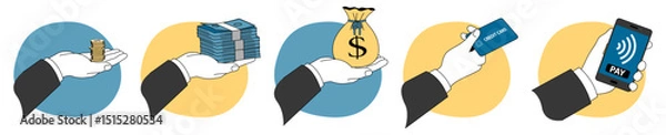 Obraz Vector set of business hand icons showing money and payment methods