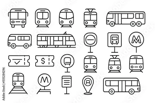 Fototapeta Minimal line icon set of urban transit and transport symbols