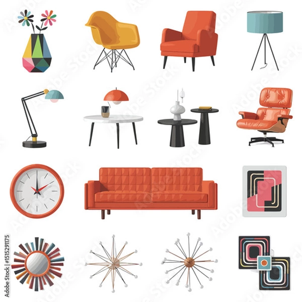 Fototapeta vector icon luxury interior decorations items design for vase and coach-an with light unit	