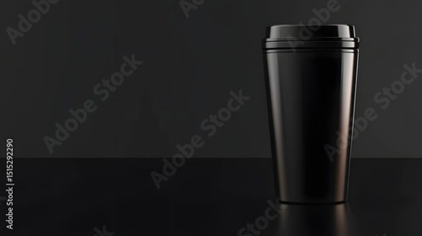 Fototapeta Glossy black tumbler on a dark surface.