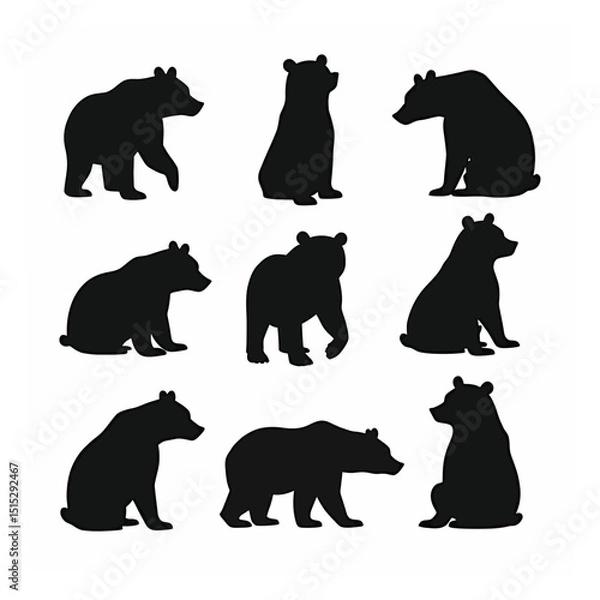 Obraz Nine black bear silhouettes different poses bear set