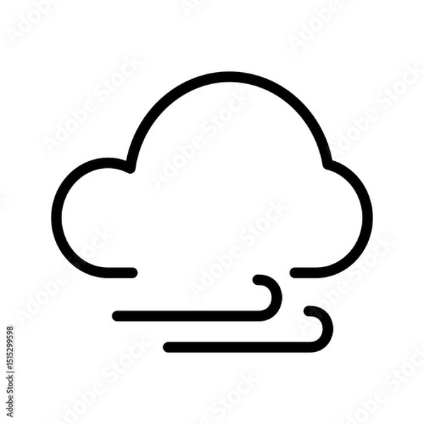 Fototapeta Wind cloud outline icon. Weather icon isolated on white background. Transparent background, minimalist symbol. Vector images