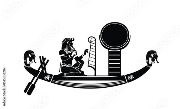 Fototapeta Egyptian hieroglyphs with stories of gods and goddesses Tomb of Seti I. Wide relief painted of a pharaoh on a boat on the Nile.