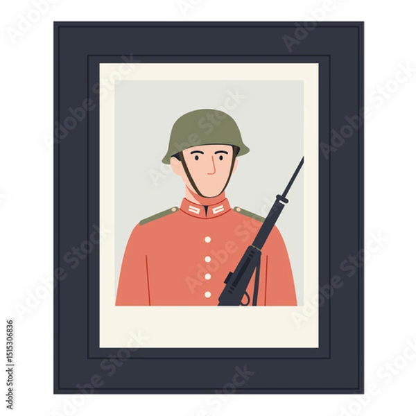 Fototapeta Soldier portrait in vintage frame wearing uniform with rifle  