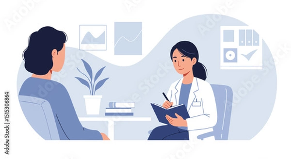Fototapeta Doctor consulting with patient in modern office during appointment  