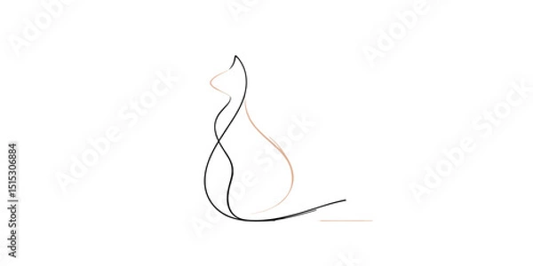 Fototapeta Minimalist cat outline drawing with simple line art style  