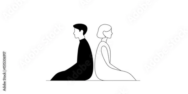 Fototapeta Two silhouettes of people sitting back to back in minimal style  