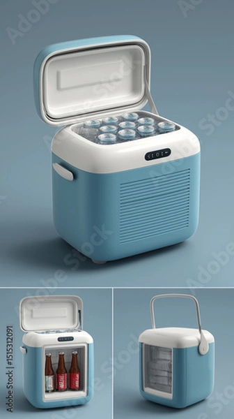 Fototapeta Retro Cooler with Beverages - Summer Refreshment, Outdoor Lifestyle, Portable Cooling, Vintage Style, Beach Party