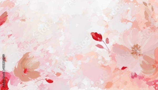Fototapeta abstract pink floral background with soft watercolor brushstrokes and delicate blossoms, ideal for website banner, wedding invitation, cosmetic branding, or elegant print design

