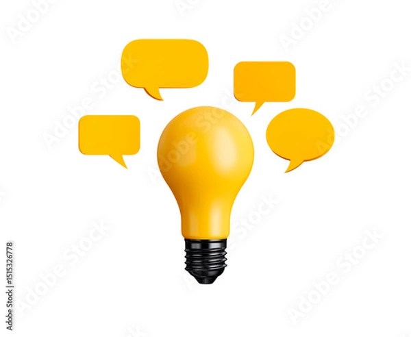 Fototapeta Creative light bulb with speech bubbles representing innovative ideas and communication in modern design on transparent background, PNG
