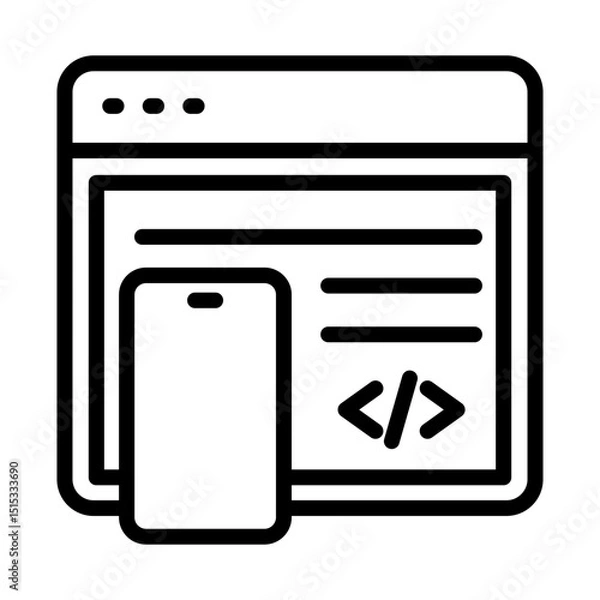Obraz Mobile web development outline icon. Web development icon isolated on white background. Transparent background, minimalist symbol. Vector images