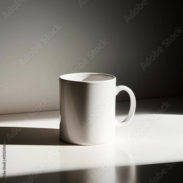 Obraz Minimal shot of a white ceramic mug casting a strong shadow on a brightly lit surface