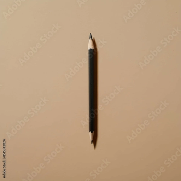Obraz One black pencil lying horizontally on a beige surface. Shot from above, with gentle lighting.