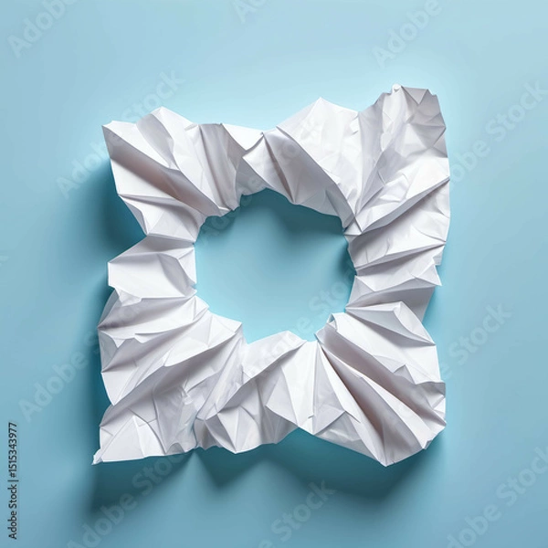 Obraz A crumpled piece of white paper centered on a pastel blue background. Soft shadows, airy composition.