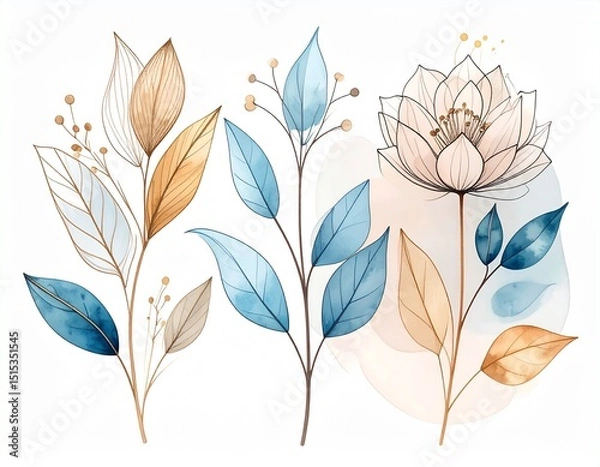 Fototapeta Minimalist Watercolor Line Art + Florals – Elegant, timeless, huge in Scandinavian and boho decor