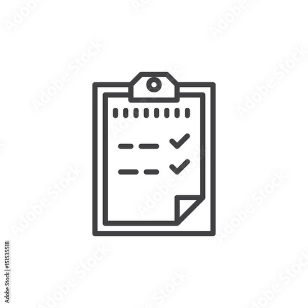 Fototapeta Clipboard outline icon, line vector sign, linear style pictogram isolated on white. Passed test symbol, logo illustration. Editable stroke. Pixel perfect