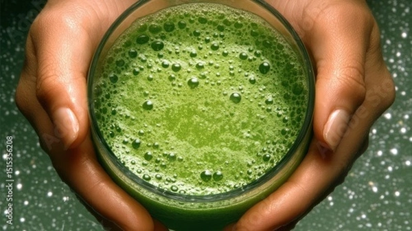 Fototapeta Refreshing Green Juice in Hands