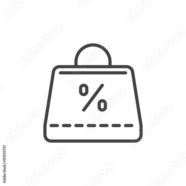Fototapeta Shopping bag with percent sign outline icon, line vector sign, linear style pictogram isolated on white. Sale symbol, logo illustration. Editable stroke. Pixel perfect