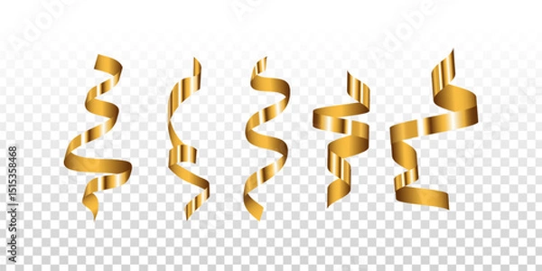 Fototapeta Vector set of golden serpentine ribbons isolated on transparent background.