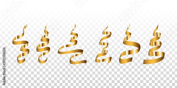 Fototapeta Vector set of golden serpentine ribbons isolated on transparent background.