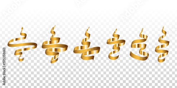 Fototapeta Vector set of golden serpentine ribbons isolated on transparent background.