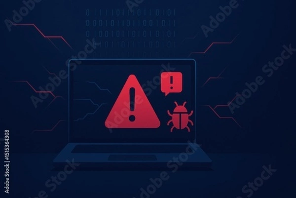 Fototapeta Cyber attack showing warning sign on laptop screen with binary code