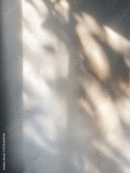 Fototapeta Shadow patterns across a textured white wall in an indoor space