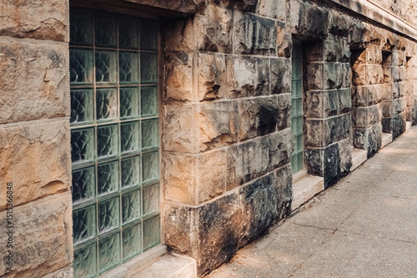 Fototapeta stone wall with block windows