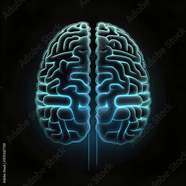 Obraz An abstract AI brain silhouette made from faint glowing lines on a dark background, with no hard edges.