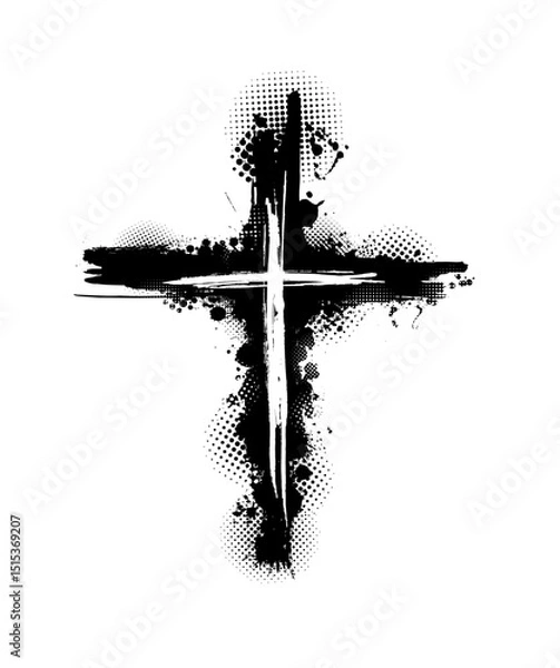 Obraz Christian cross vector. Black blotted cross. hand drawn. Not AI, Vector.