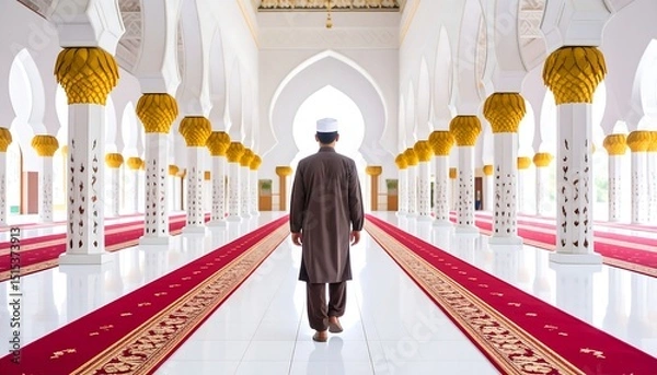 Obraz Man walking mosque corridor.
