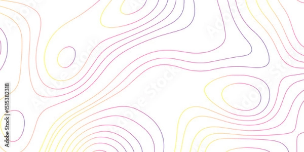 Fototapeta Abstract topographic map contour, white background and colorful wave lines pattern texture. geographic contour map grid backdrop paper texture. terrain path isolated on a background.