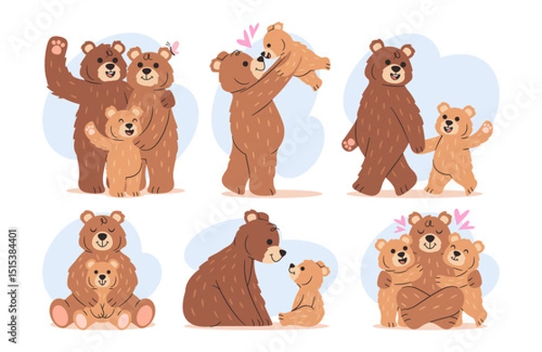 Obraz Family bear cute loving animals cartoon characters expressing happiness and adoration isolated set