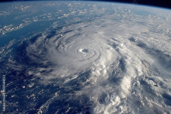 Fototapeta Satellite view of cyclone eye with perfect circular formation over ocean