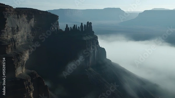 Obraz Misty Canyon Landscape with Rock Formations