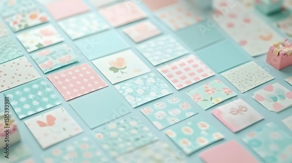 Obraz Pastel Floral Pattern Paper Squares Background