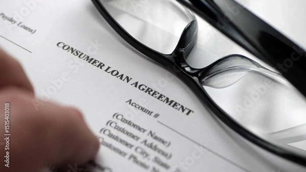 Obraz Finger tapping on consumer loan agreement