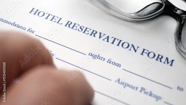 Obraz Finger tapping on hotel reservation form