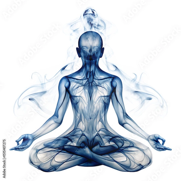 Fototapeta Artistic depiction of a meditating figure showcasing inner body and spiritual energy on transparent  background